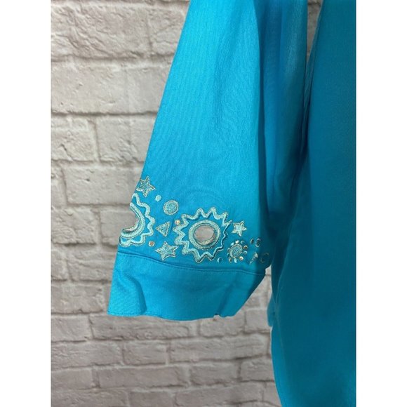 Bob Mackie Cut Out Jacket Womens Small Turquoise Blue Silver Wearable Art 9428 - Picture 4 of 10